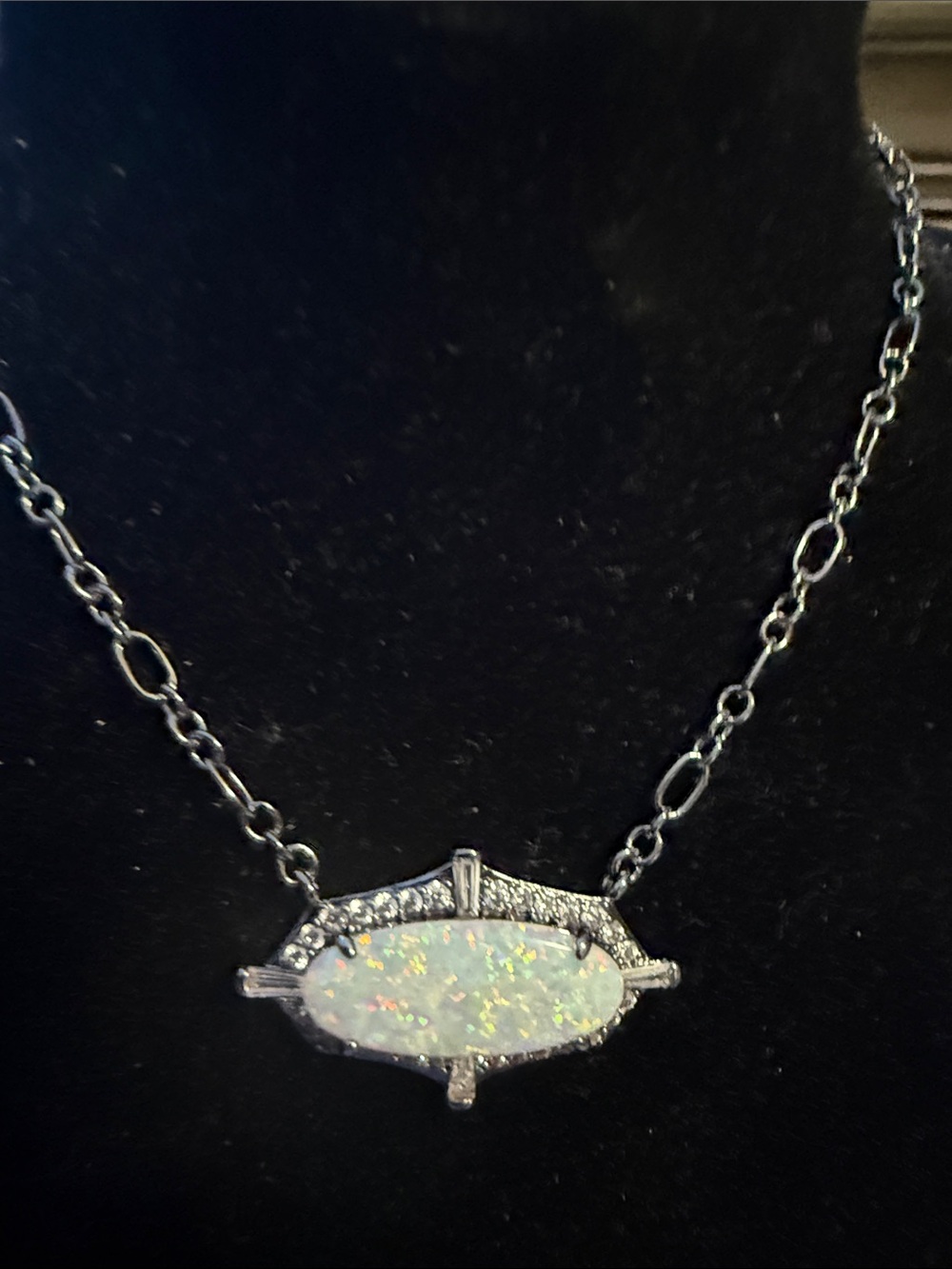 BP Opal and Pavé hematite plated opal Pendant Necklace